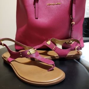 Michael Kors "Plate" Sandals US 9.5 Fuchsia Pink & Medium Tote Bag Sold Together